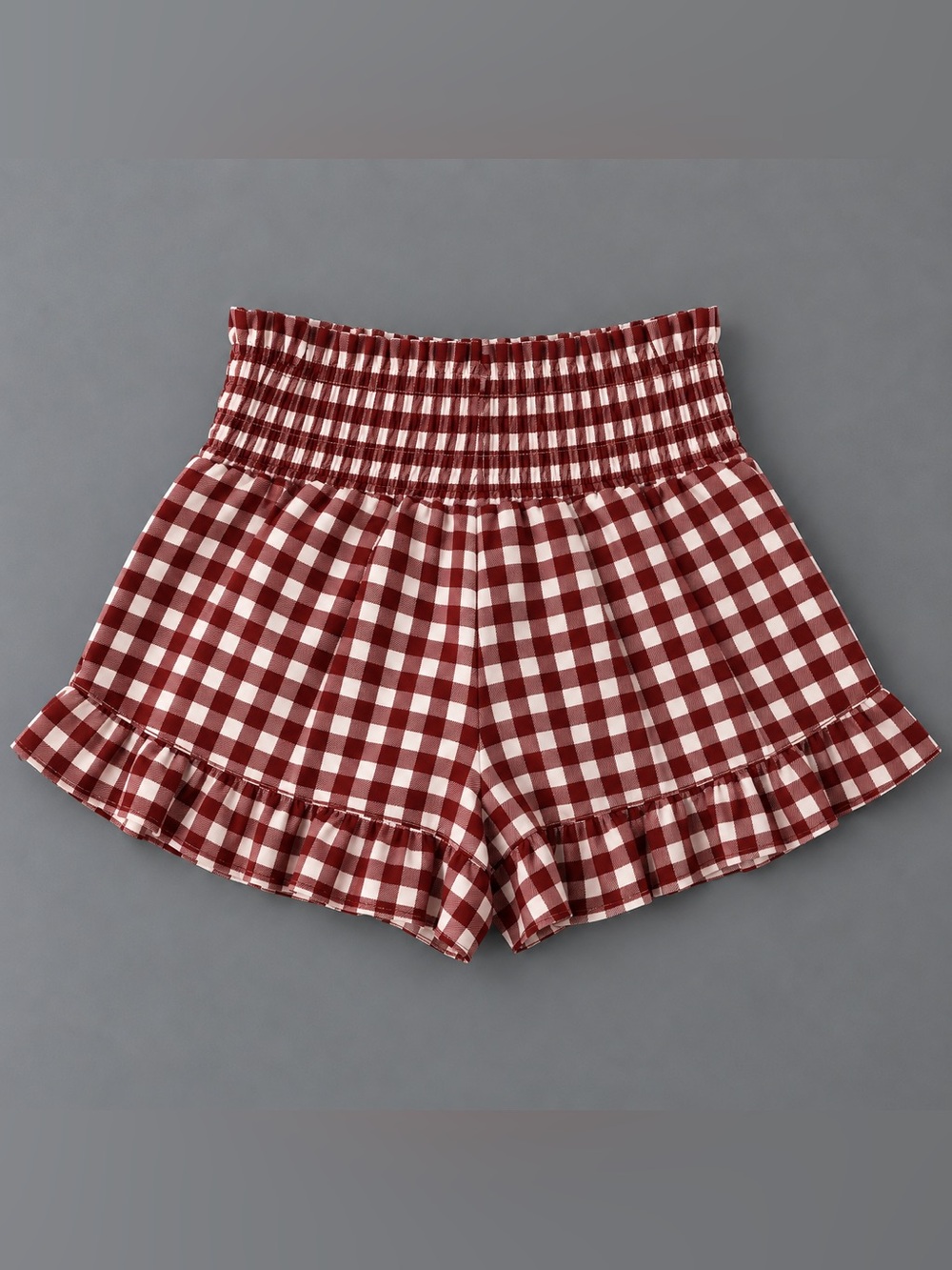 Jess Lea Sunny Strolls Maroon Gingham High Waisted Ruffle Shorts